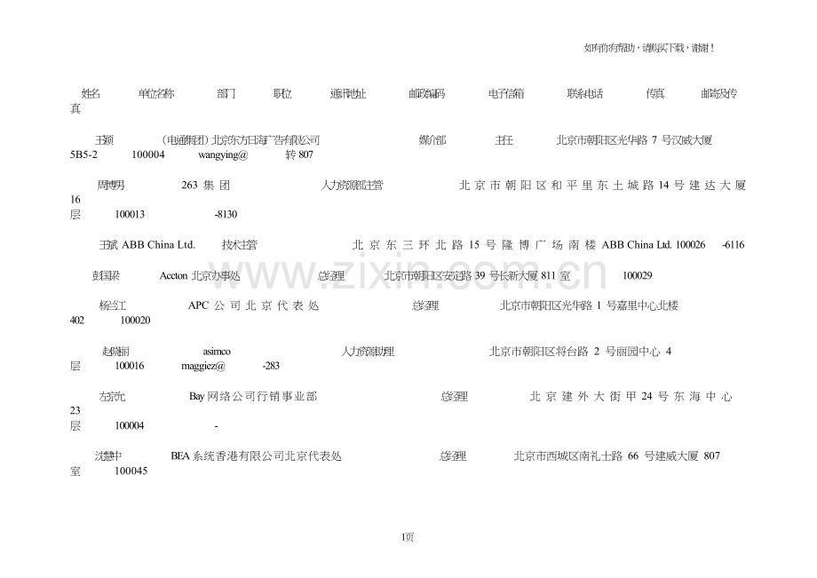 北京知名it企业总经理通讯录.doc_第1页