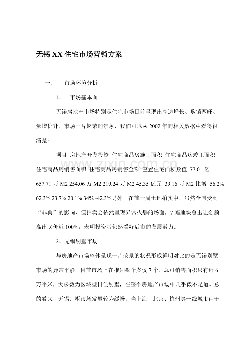 无锡XX住宅市场营销方案.docx_第1页