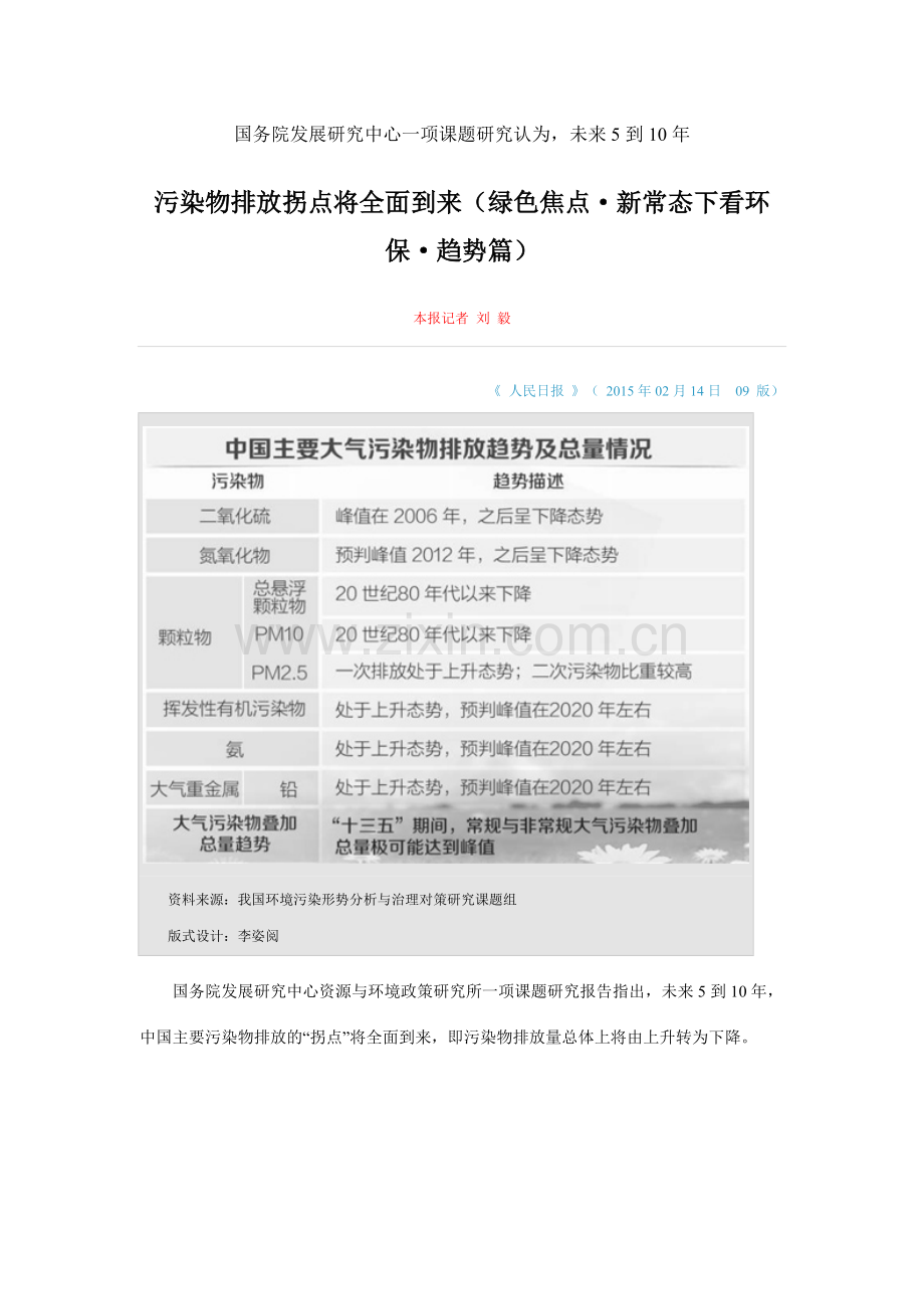 未来5到10年污染物排放拐点将全面到来.doc_第1页