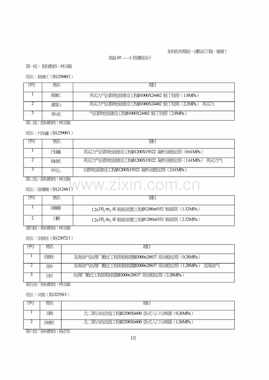 东北石油大学07级过程设备设计课程设计题目汇总.doc_第1页