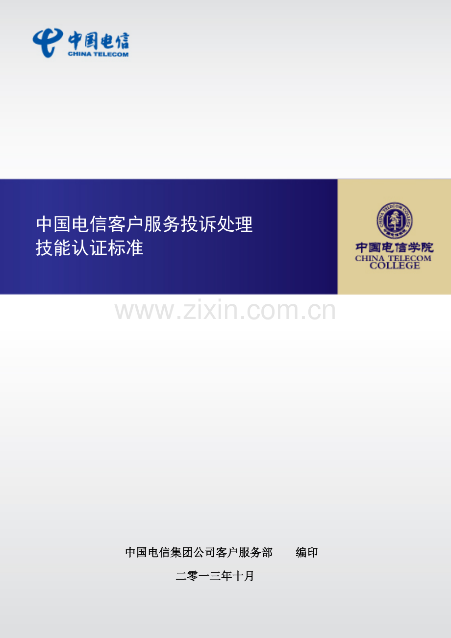 中国电信客户服务投诉处理技能认证标准范本.docx_第1页