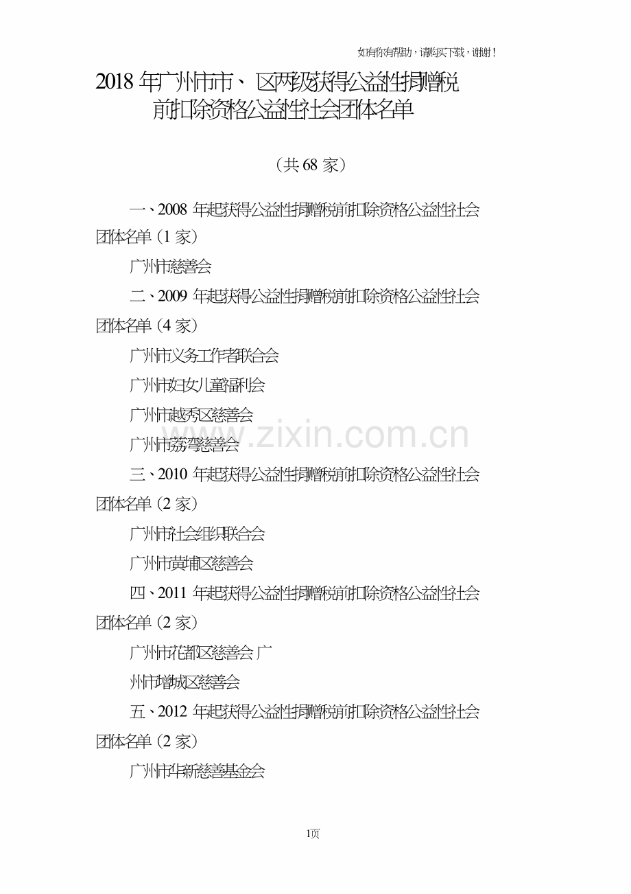 2018年广州市市、区两级获得公益性捐赠税前扣除资格公益性.doc_第1页
