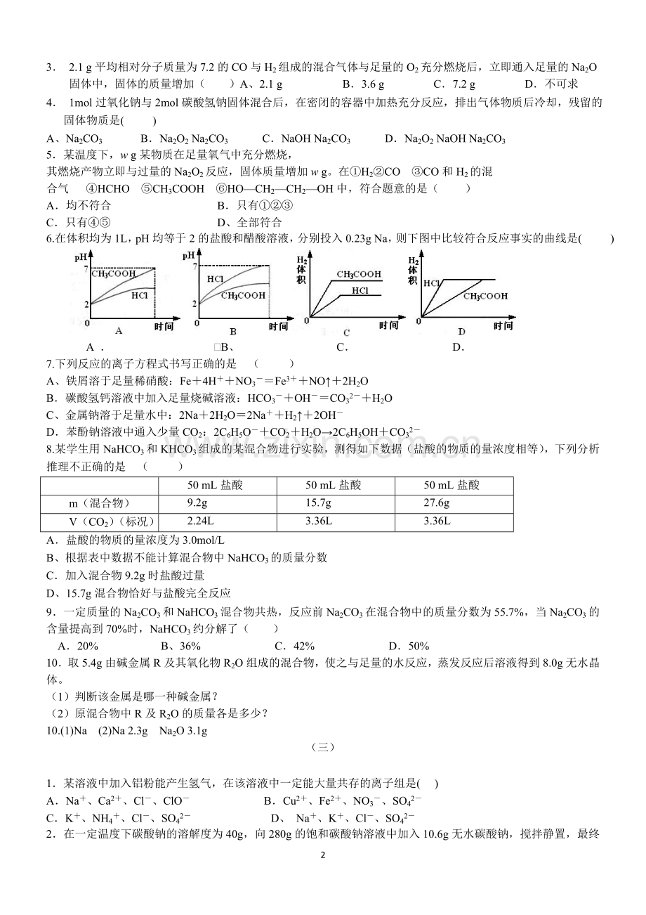 钠镁金属专题训练.doc_第2页