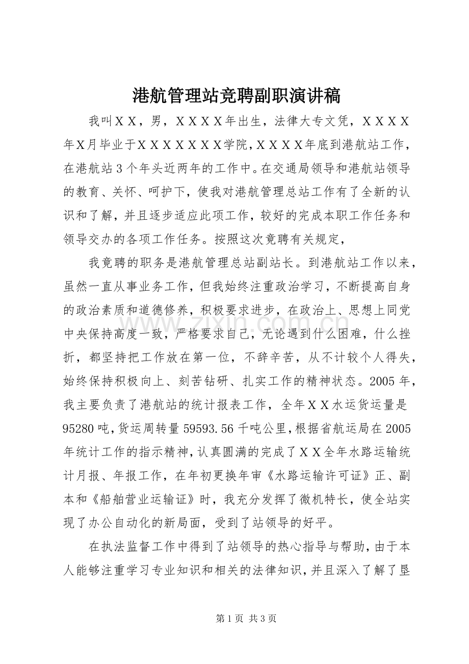 港航管理站竞聘副职演讲致辞稿范文.docx_第1页