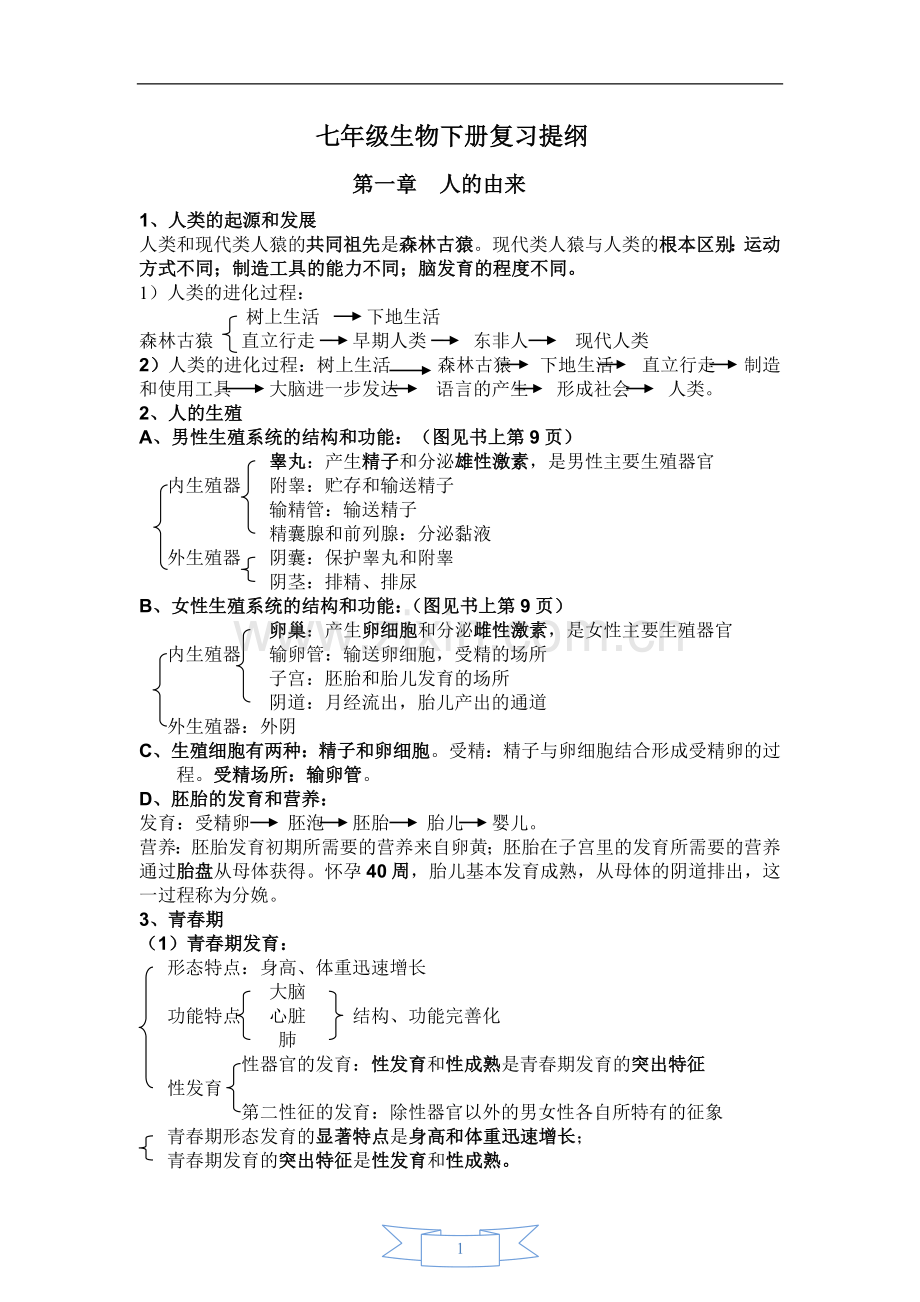 七年级生物下册复习提纲2.doc_第1页