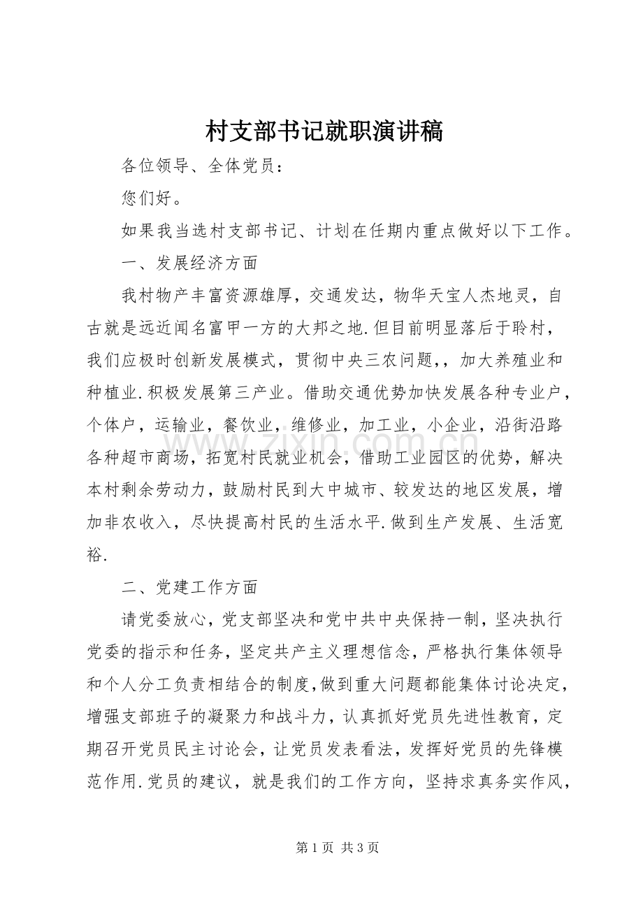村支部书记就职演讲稿范文集锦.docx_第1页