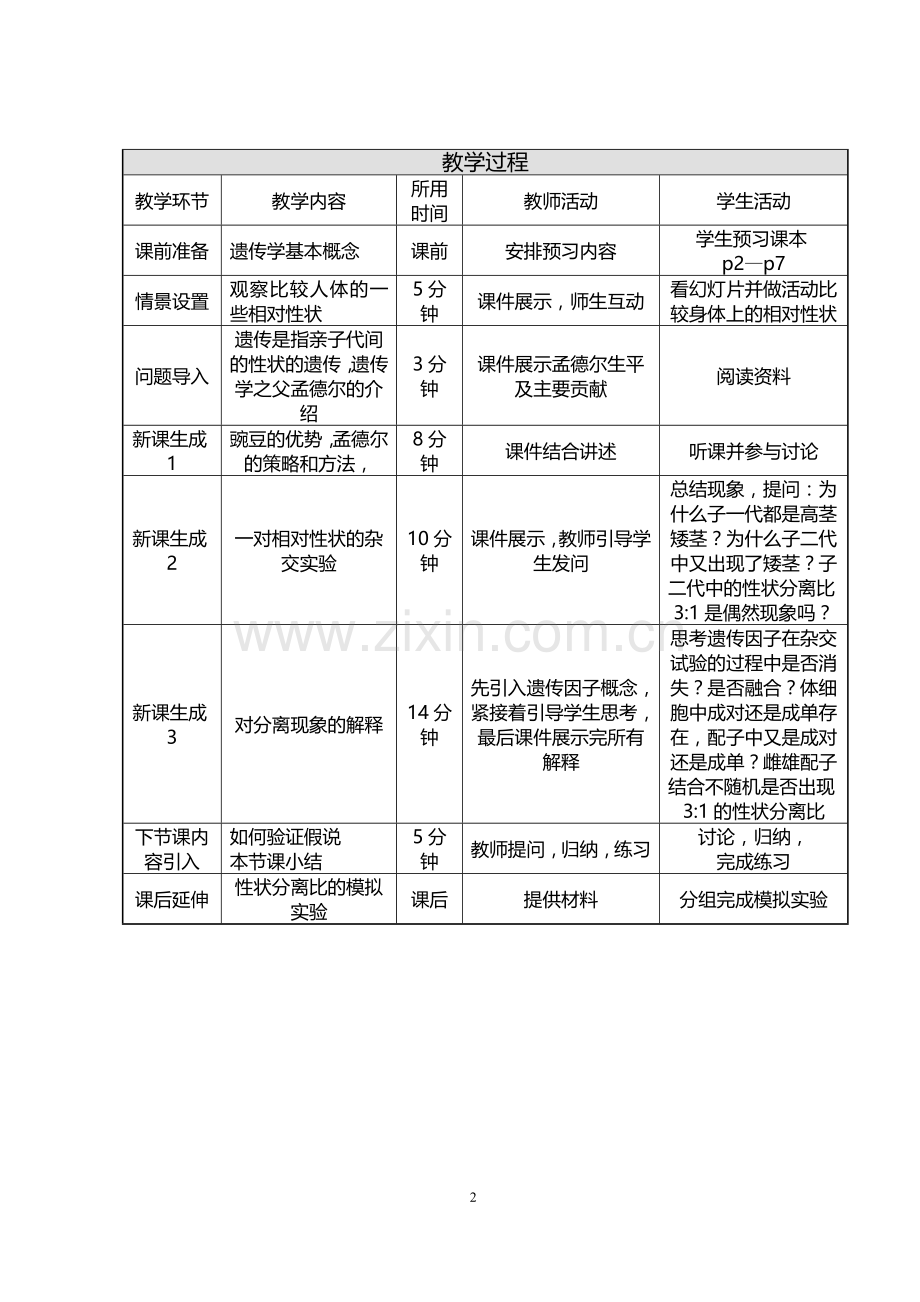 郑军---孟德尔豌豆杂交实验(一)教学设计.doc_第2页