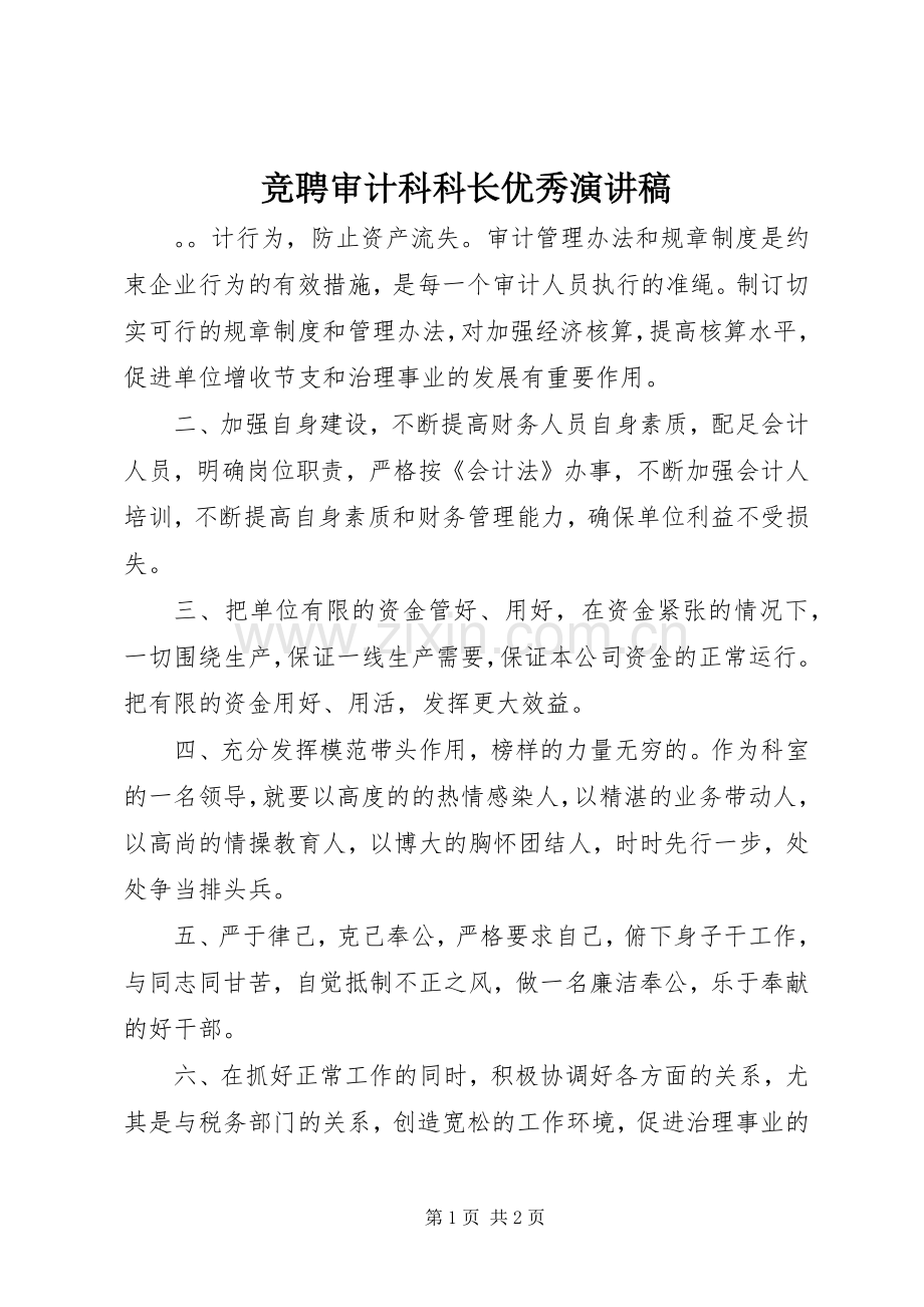 竞聘审计科科长优秀演讲稿范文.docx_第1页