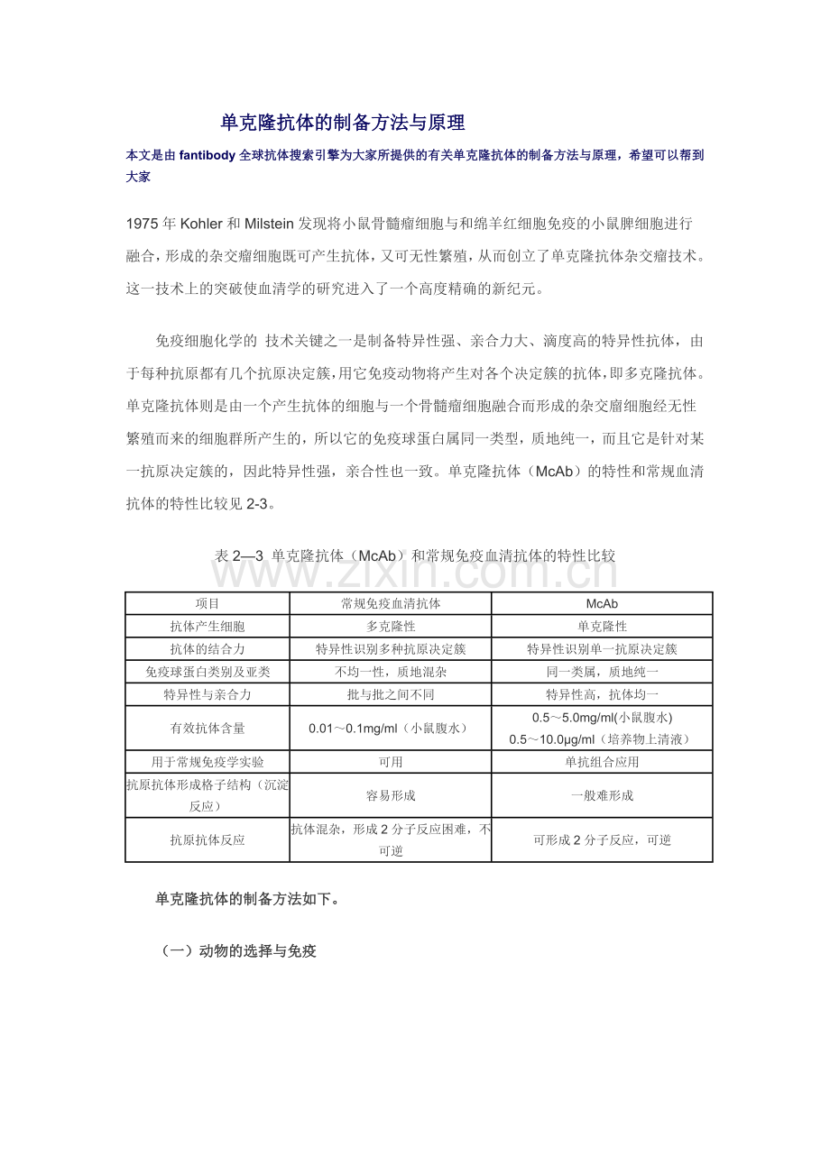 单克隆抗体的制备原理.doc_第1页