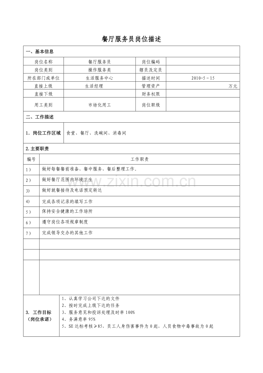 餐厅服务员位描述.docx_第1页