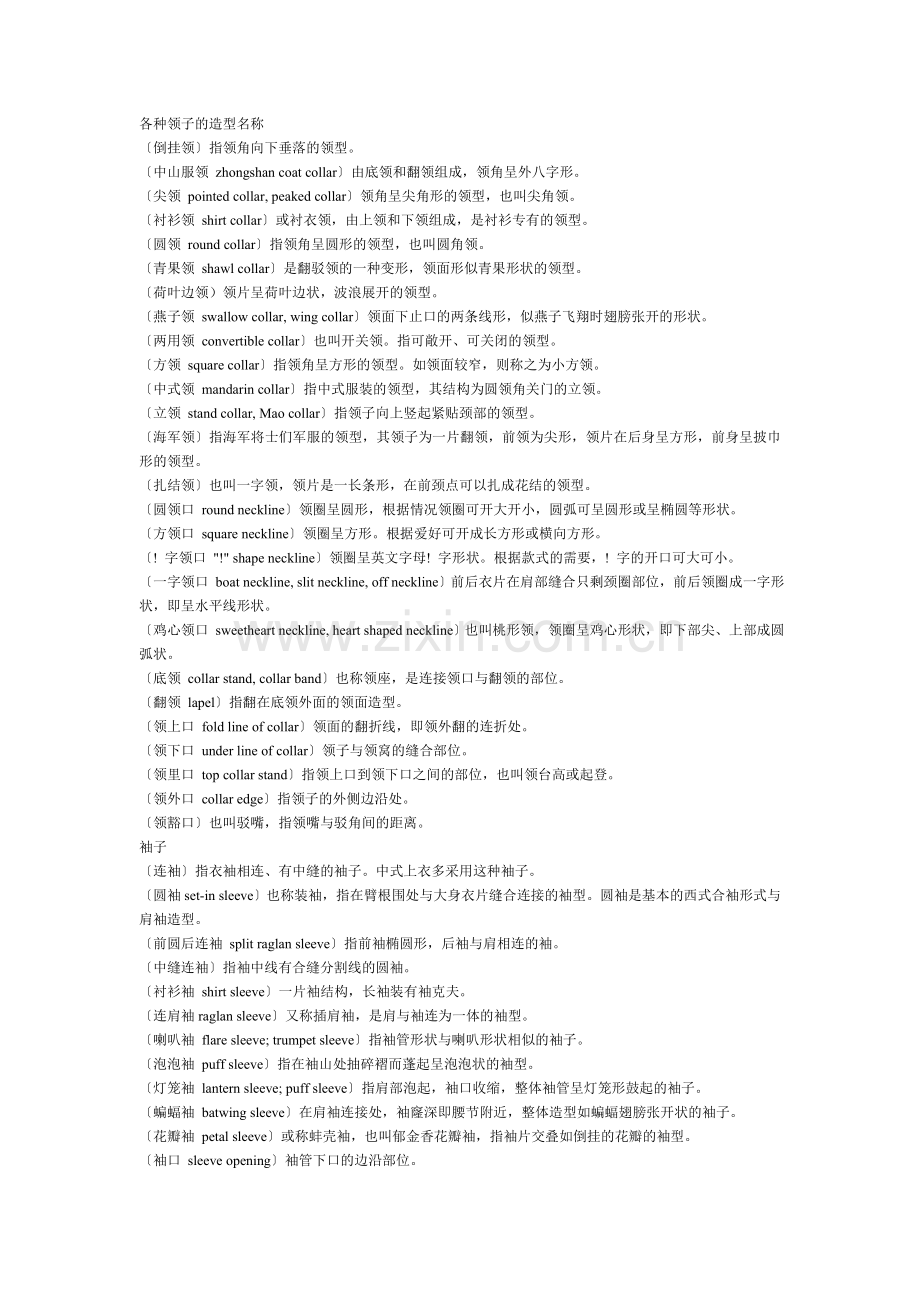 衣服各个部分的名称.doc_第1页