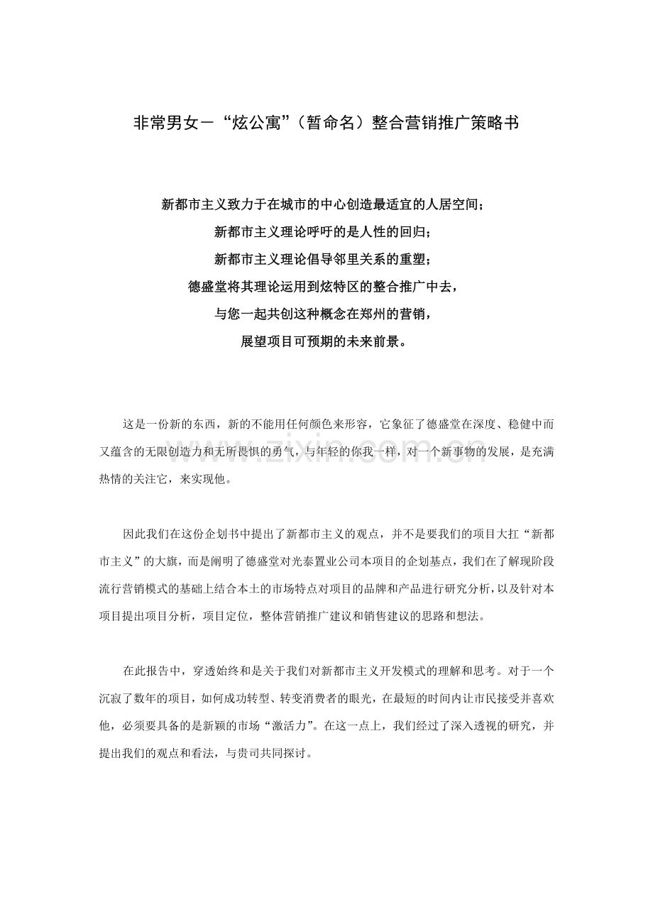非常男女－炫公寓（暂命名）整合营销推广策略书.docx_第1页