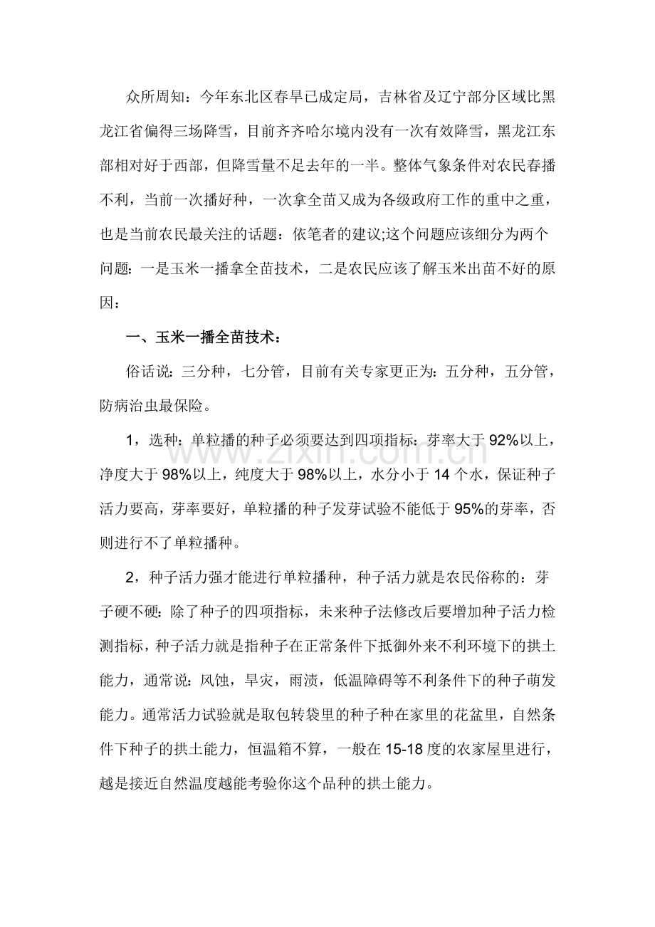 东北玉米春播的注意事项.doc_第1页