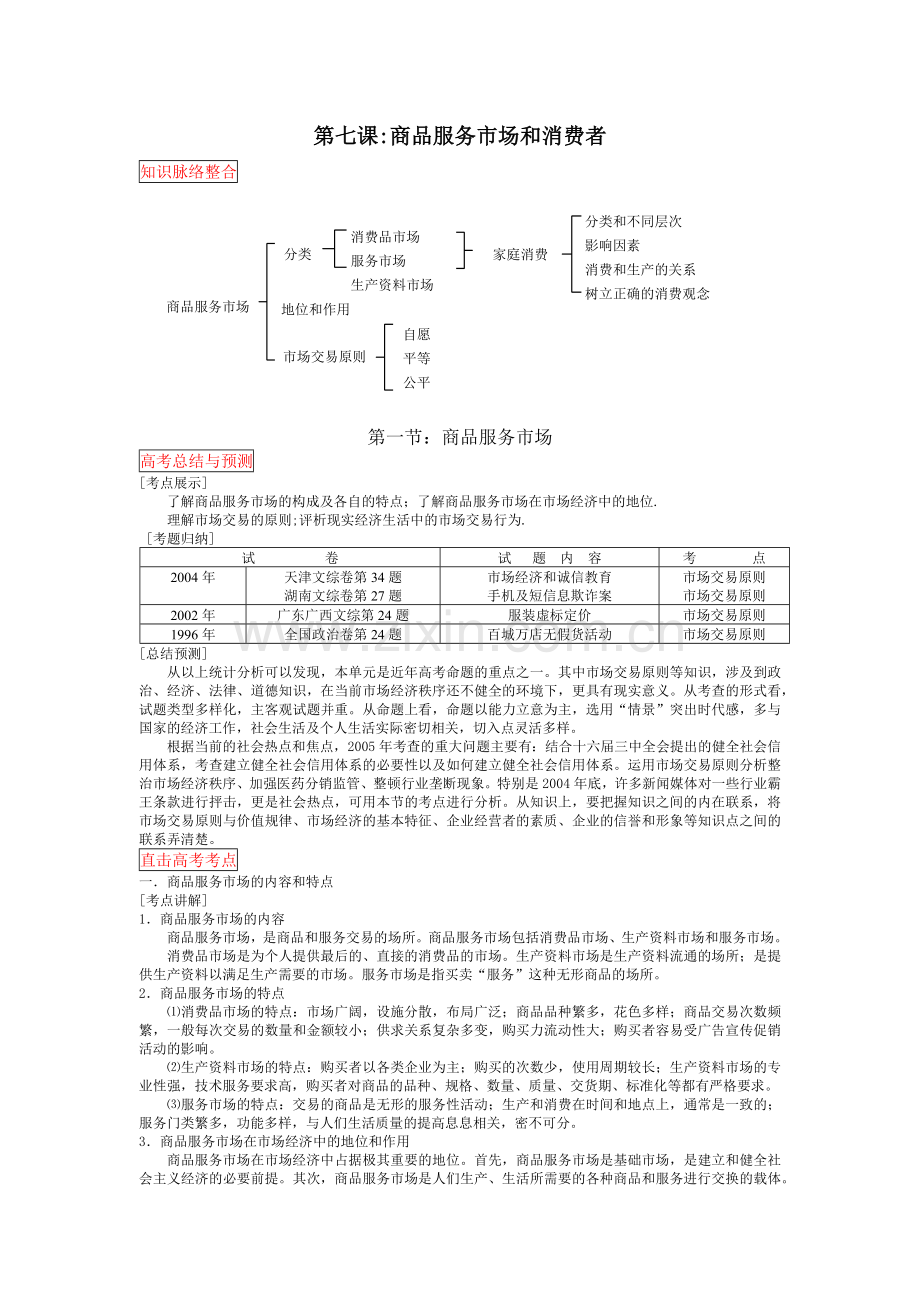 第七课商品服务市场和消费者.docx_第1页