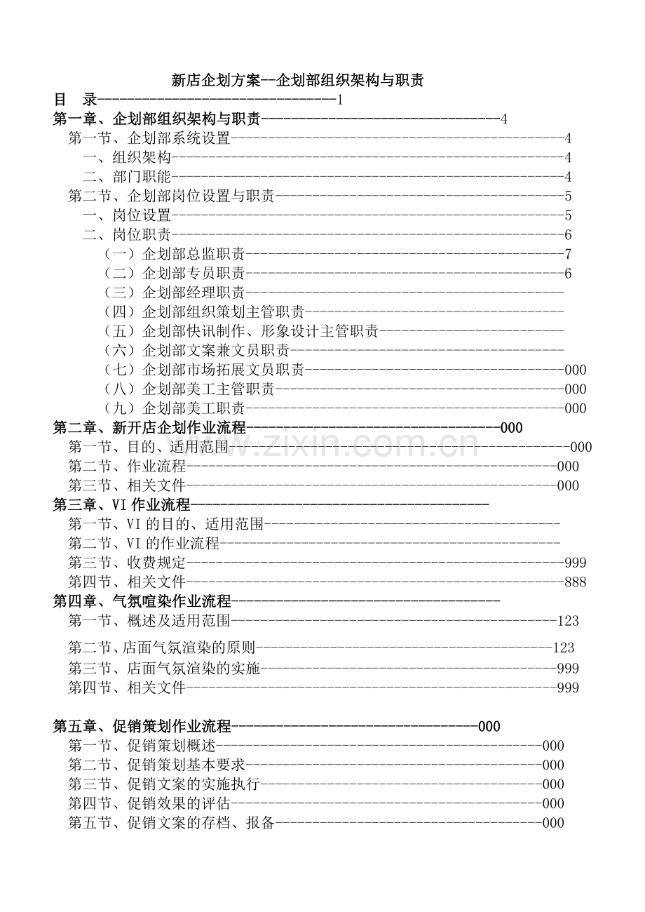 新店企划组织架构与职责企划方案.docx_第1页