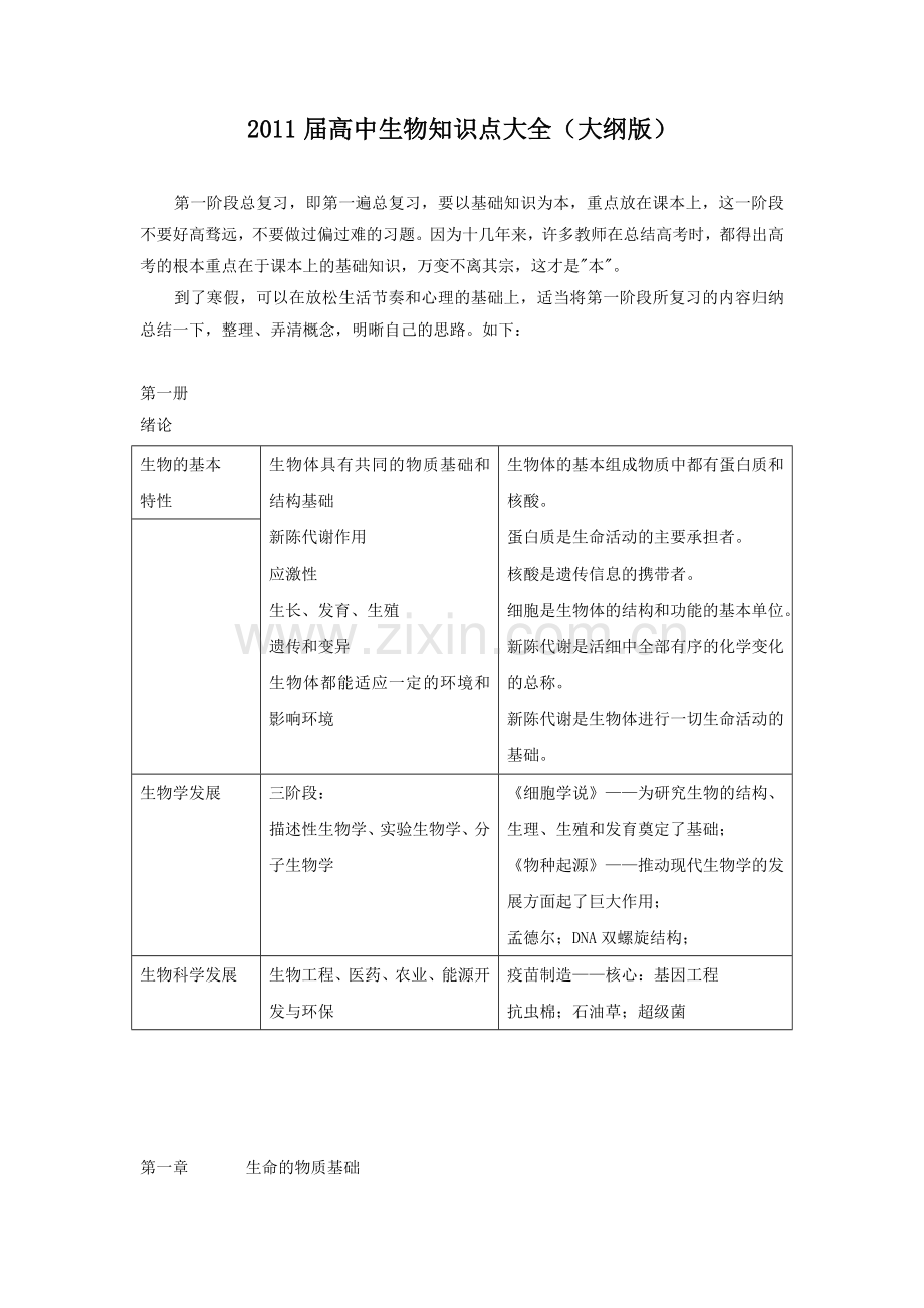 人教新课改2012届高中生物知识点全集完整版(高考必考).doc_第1页
