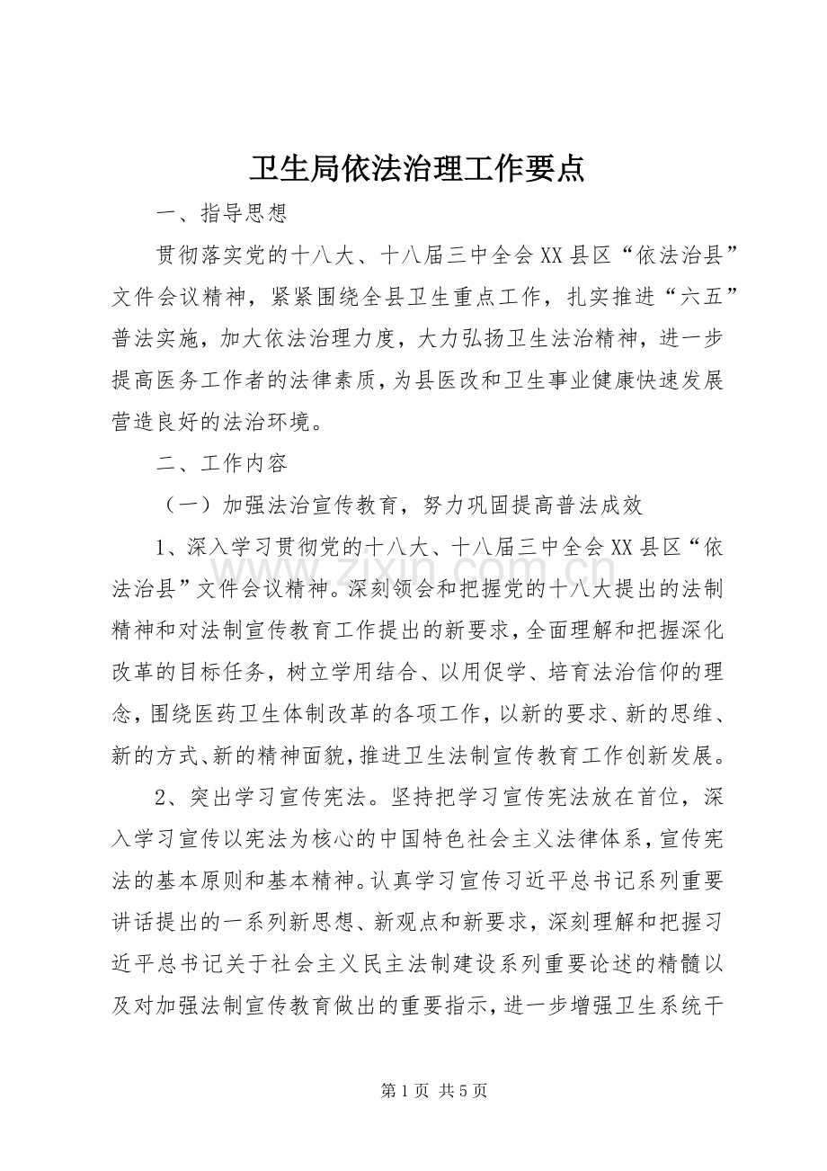 卫生局依法治理工作要点.docx_第1页
