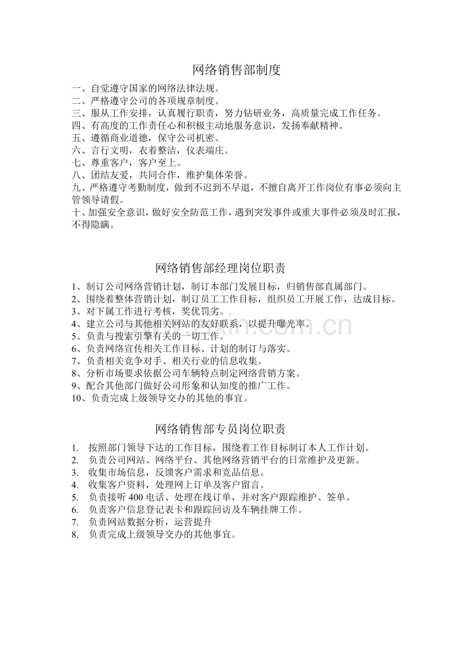 网络营销部岗位职责和规章制度(4页).doc_第1页