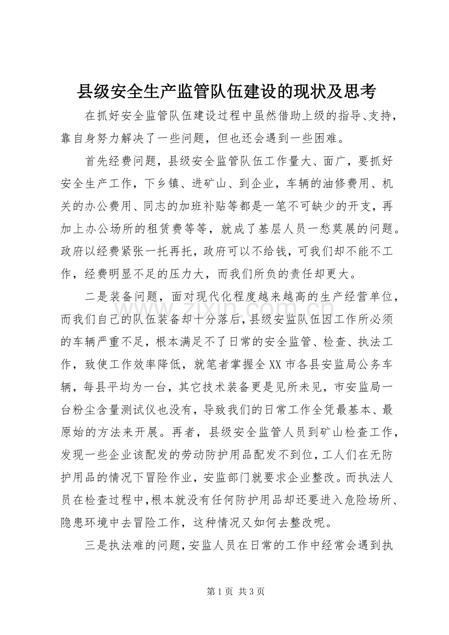 县级安全生产监管队伍建设的现状及思考.docx_第1页