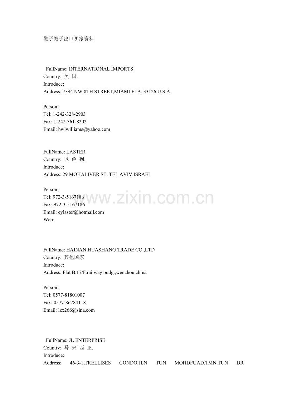 鞋子帽子出口买家资料003.docx_第1页