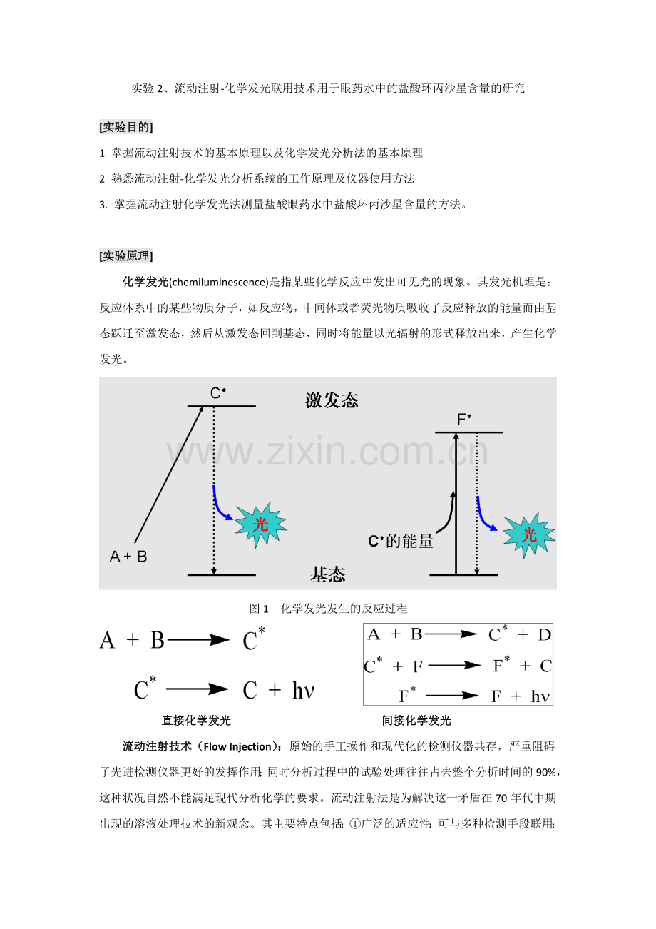 实验2 流动注射-化学发光测定眼药水中的盐酸环丙沙星.doc_第1页