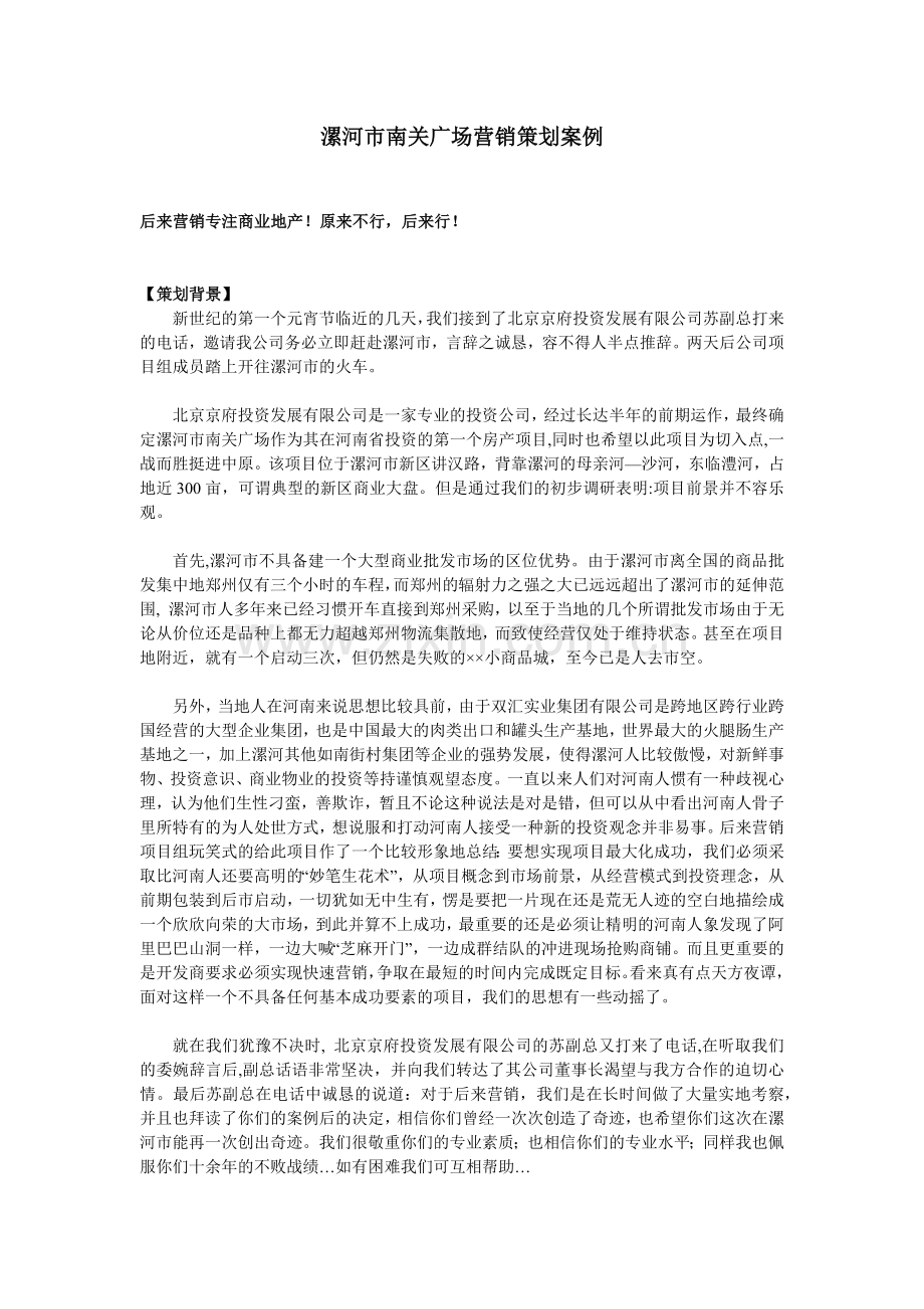 漯河市南关广场营销策划案例.docx_第1页