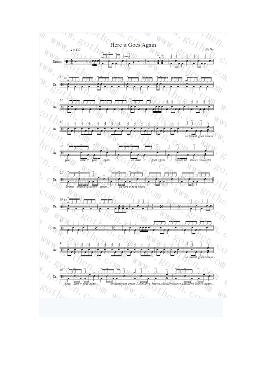 架子鼓爵士鼓谱Here It Goes Again(Ok Go).doc_第2页