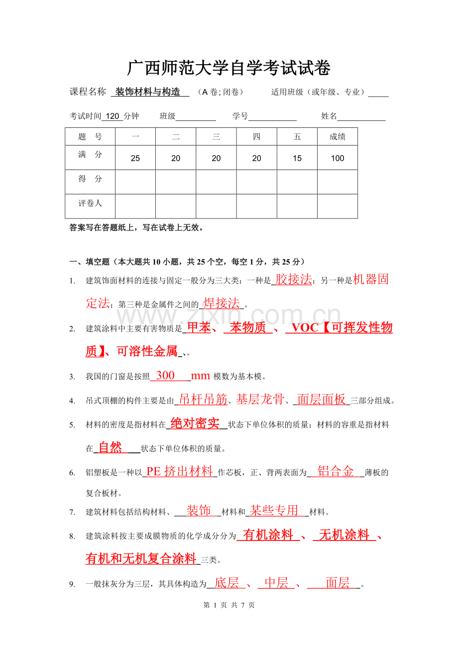 《装饰材料与构造》试卷A及答案.doc_第1页