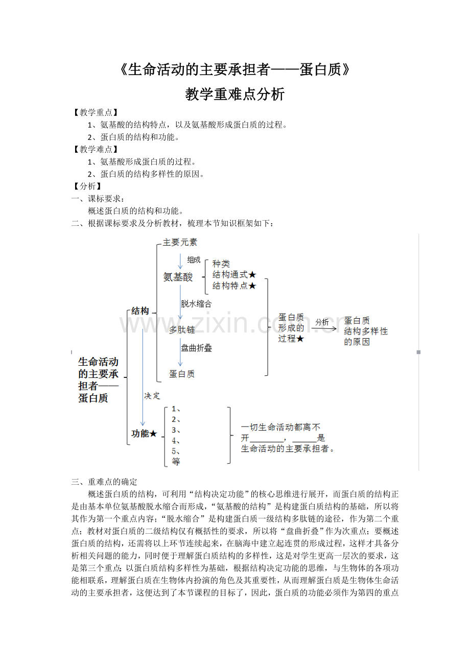 《生命活动的主要承担者——蛋白质》教学重难点2.doc_第1页