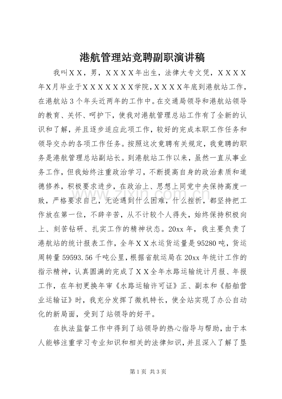 港航管理站竞聘副职演讲致辞.docx_第1页