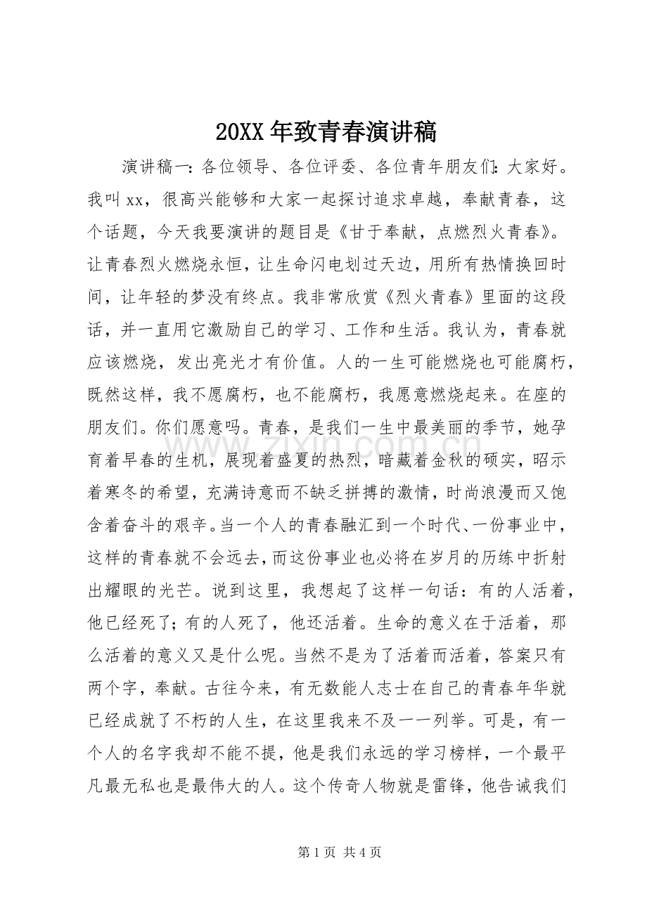 20XX年致青春演讲.docx_第1页