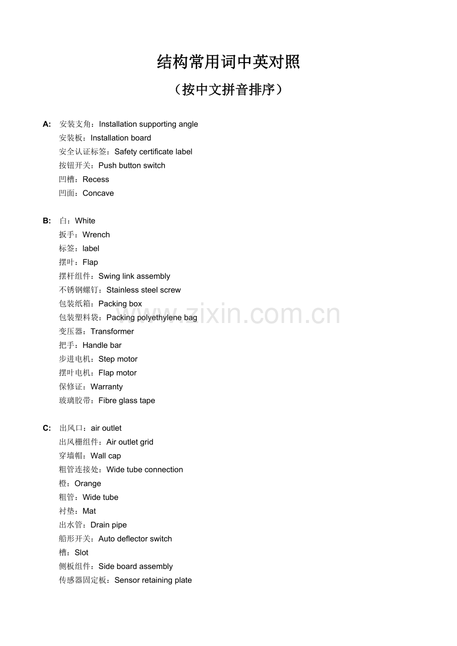空调结构件图中的常用英语汇编.doc_第1页
