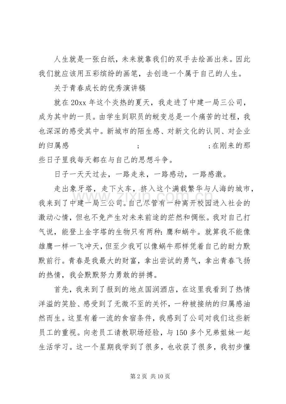 关于青春成长的优秀演讲稿范文.docx_第2页