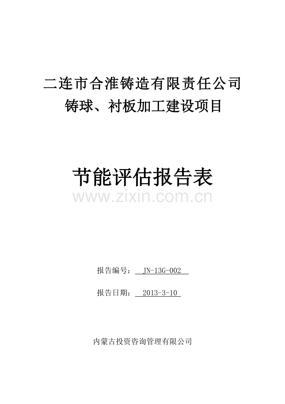 二连市铸球、衬板加工节能评估.doc_第1页