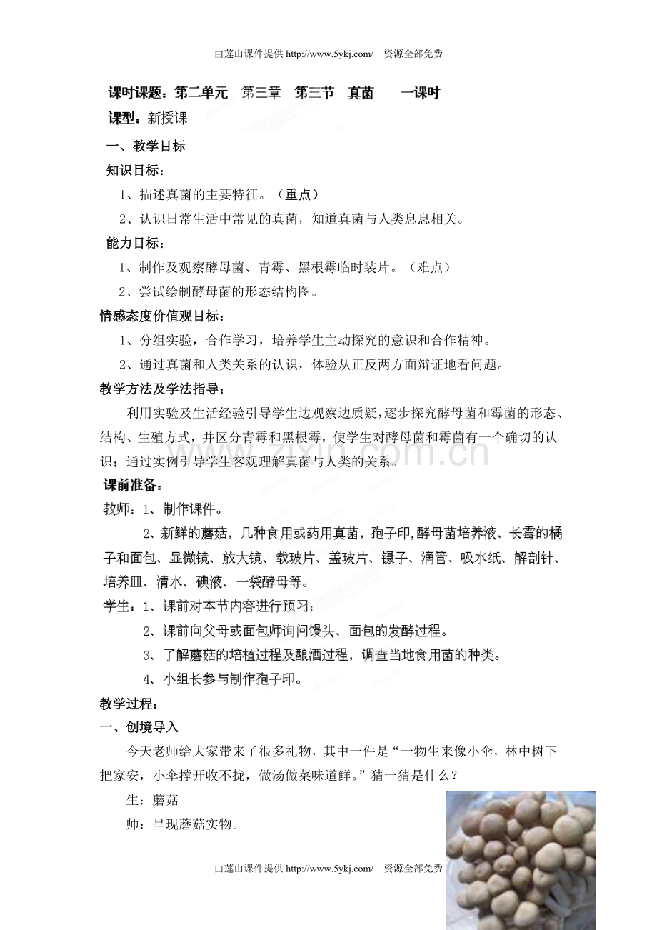 【济南版】七年级生物上册教案：第2单元第3章第3节：28-真菌-1.doc_第1页