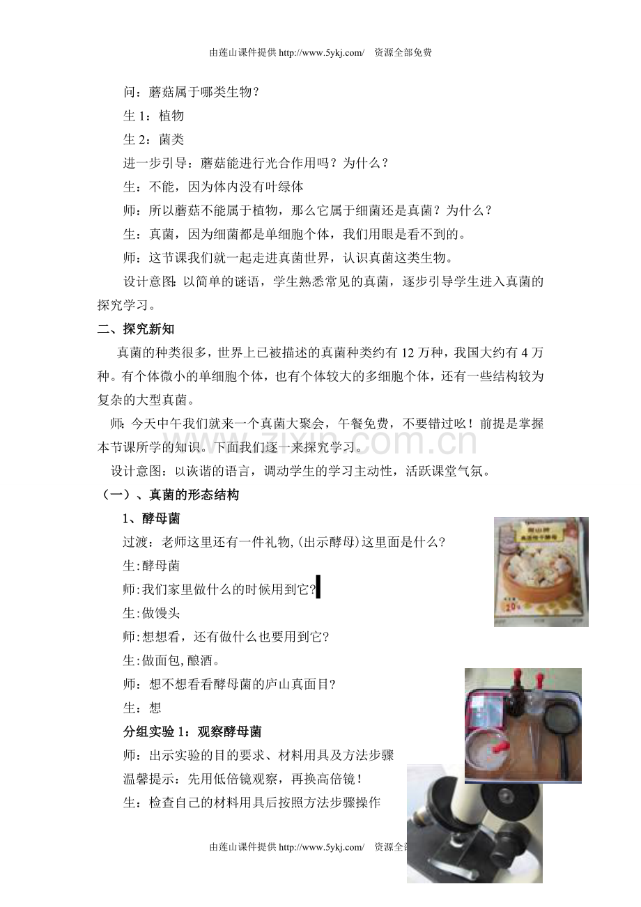 【济南版】七年级生物上册教案：第2单元第3章第3节：28-真菌-1.doc_第2页