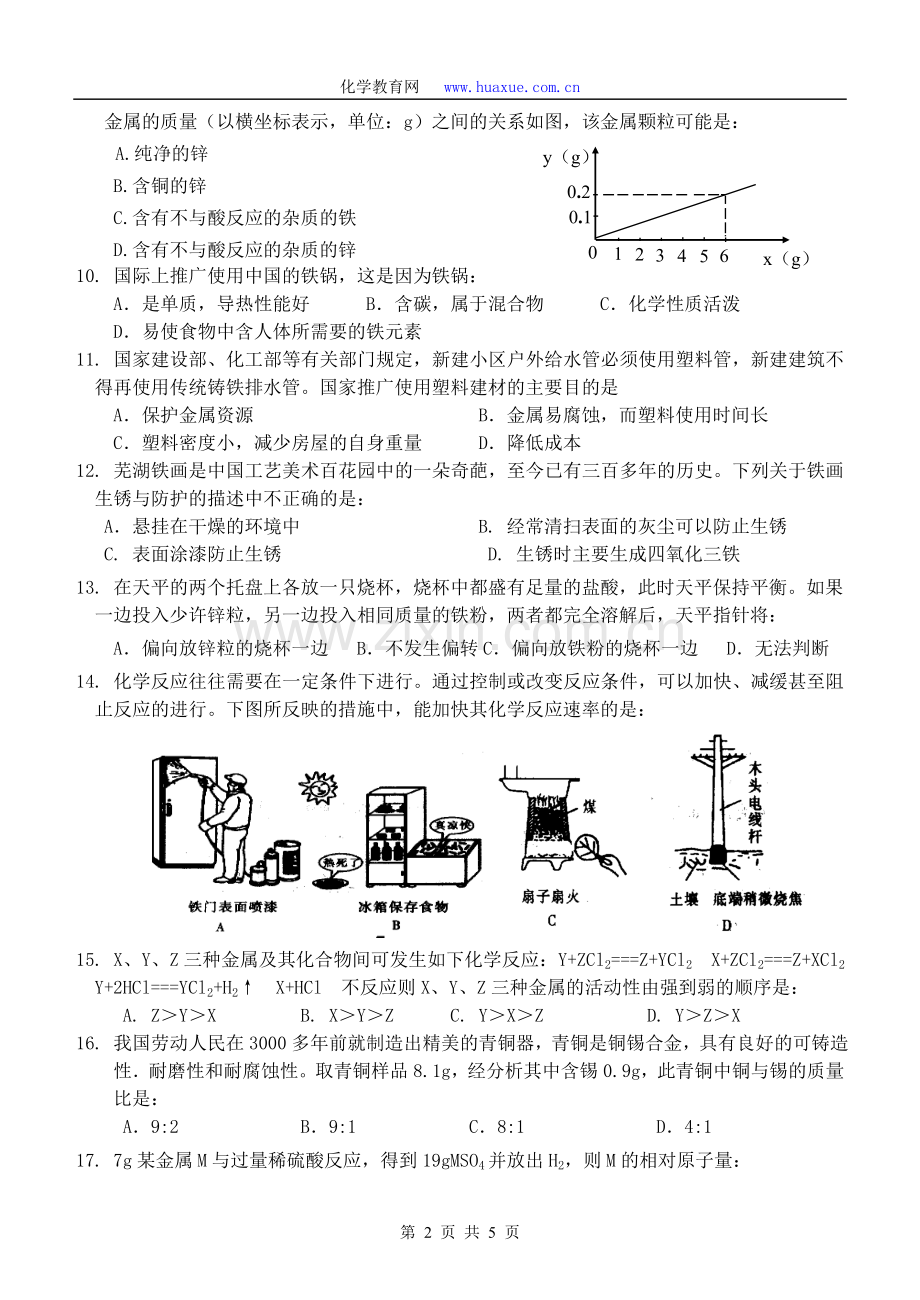 九年级化学第八单元(金属和金属材料)综合素质测试试卷.doc_第2页