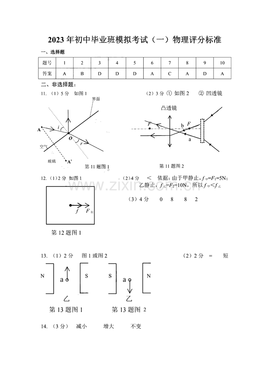 2023年广州市南沙区中考一模物理试题答案.pdf_第1页