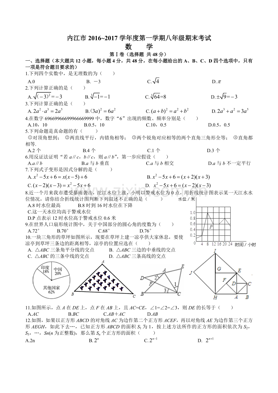 内江市2016-2017学年度八年级第一学期期末考试数学试题.docx_第1页