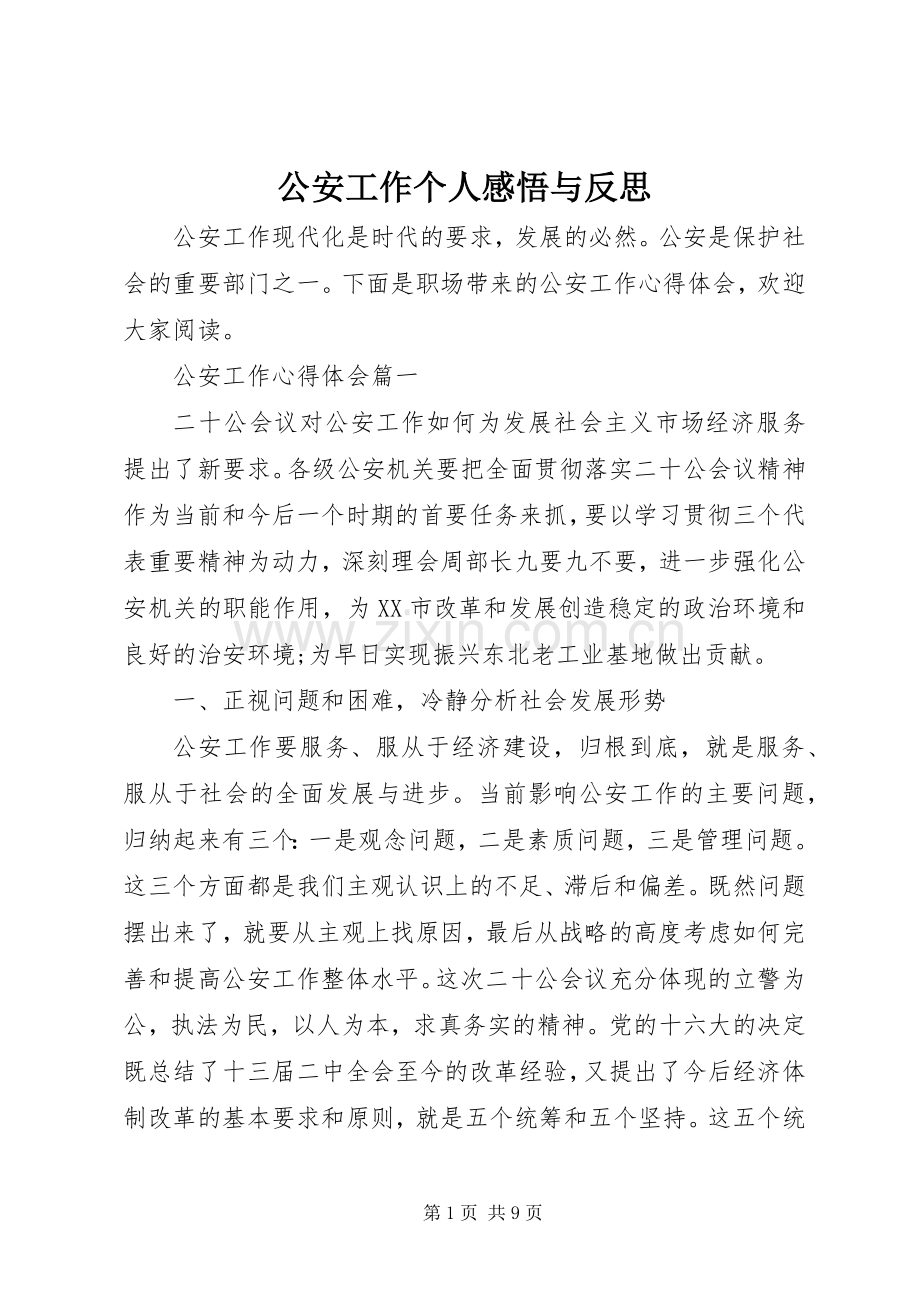 公安工作个人感悟与反思.docx_第1页