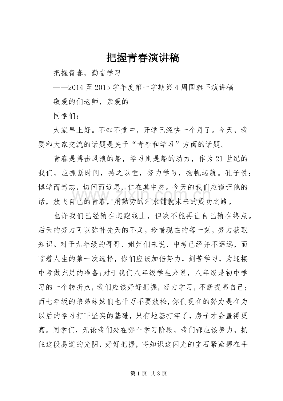 把握青春演讲致辞.docx_第1页