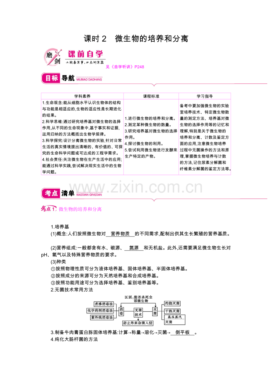 第十一单元选修1课时2微生物的培养和分离.doc_第1页