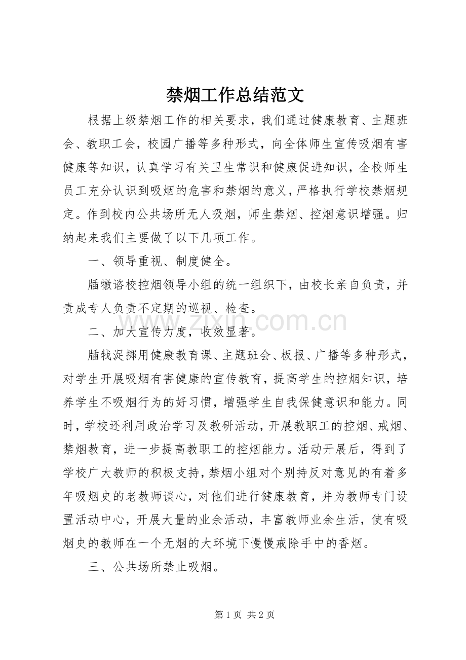 禁烟工作总结范文.docx_第1页