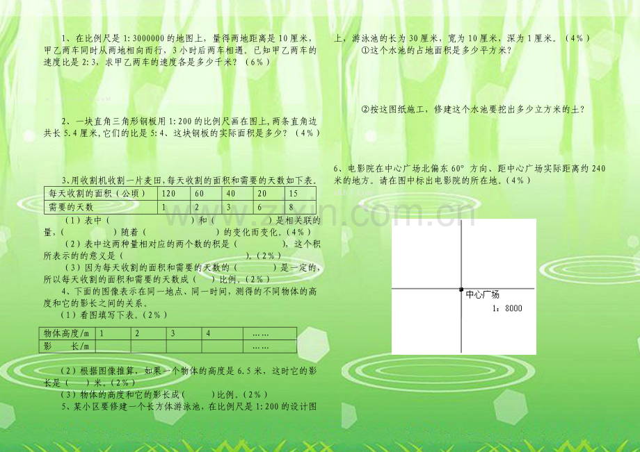 北师大版六年级正比例和反比例单元检测题(A).doc_第2页