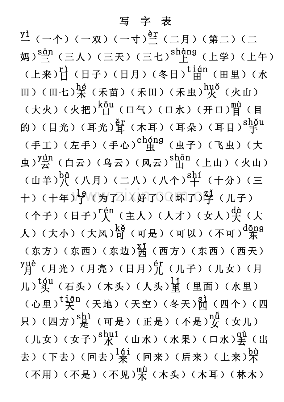部编版人教版一年级语文上册组词版.doc_第1页
