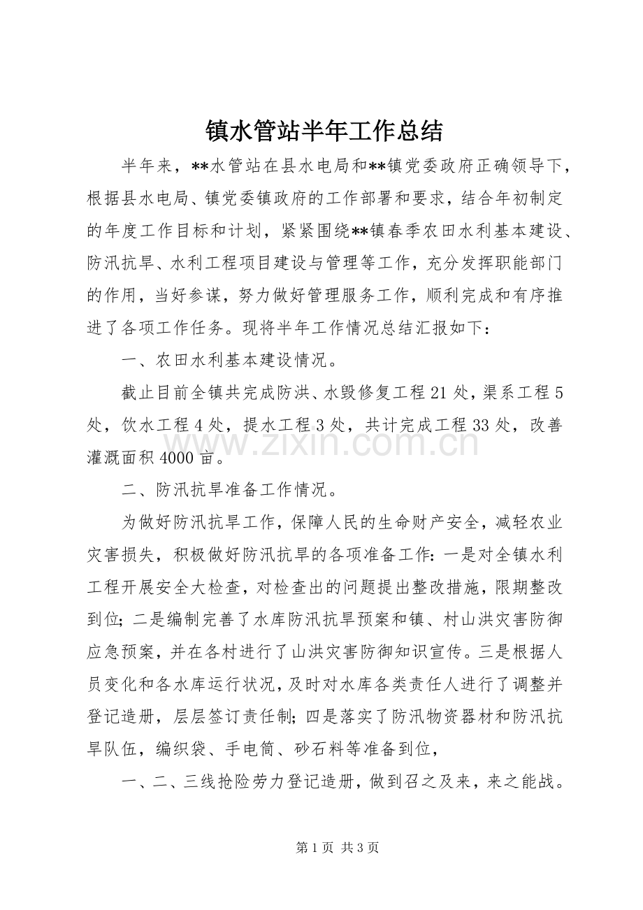 镇水管站半年工作总结.docx_第1页
