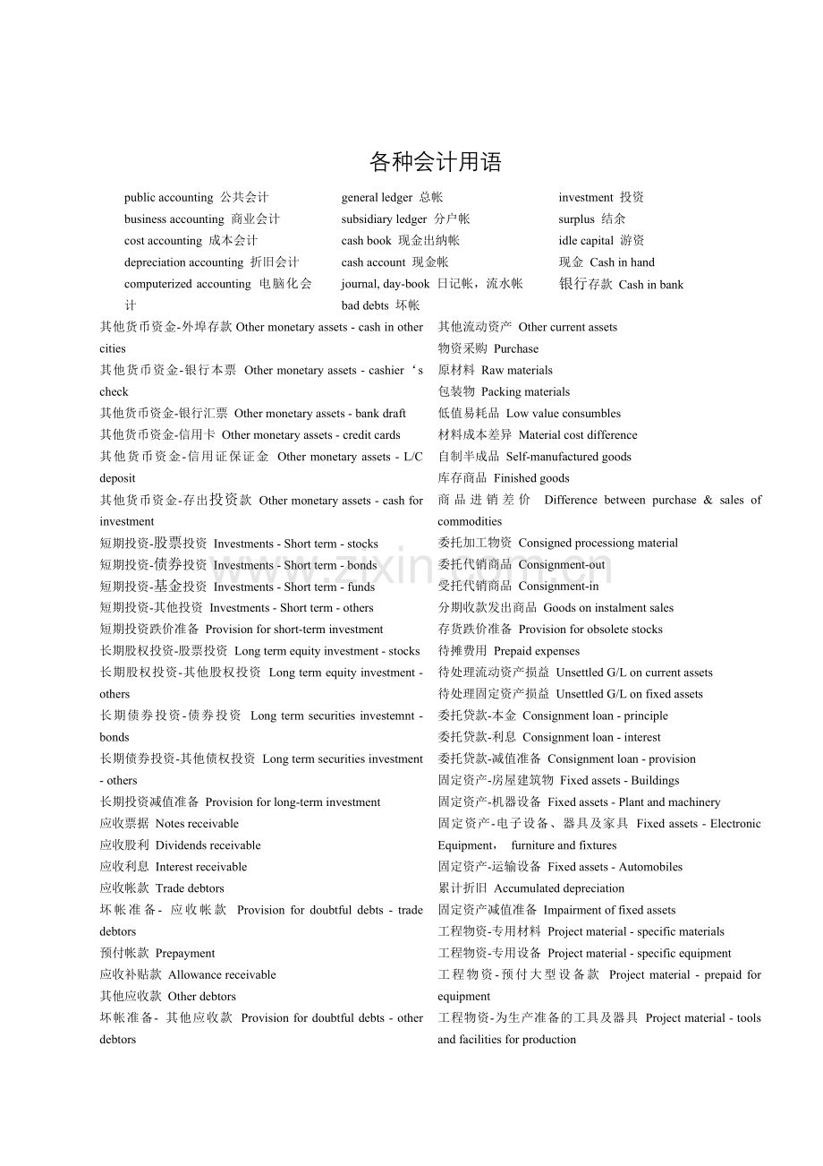各种会计用语.doc_第1页