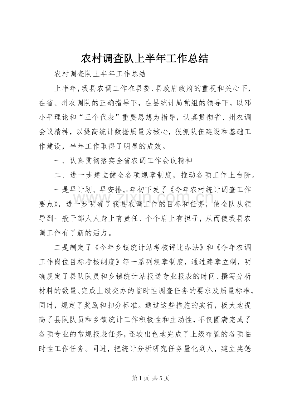 农村调查队上半年工作总结_1.docx_第1页
