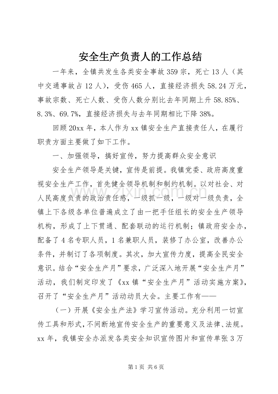 安全生产负责人的工作总结.docx_第1页