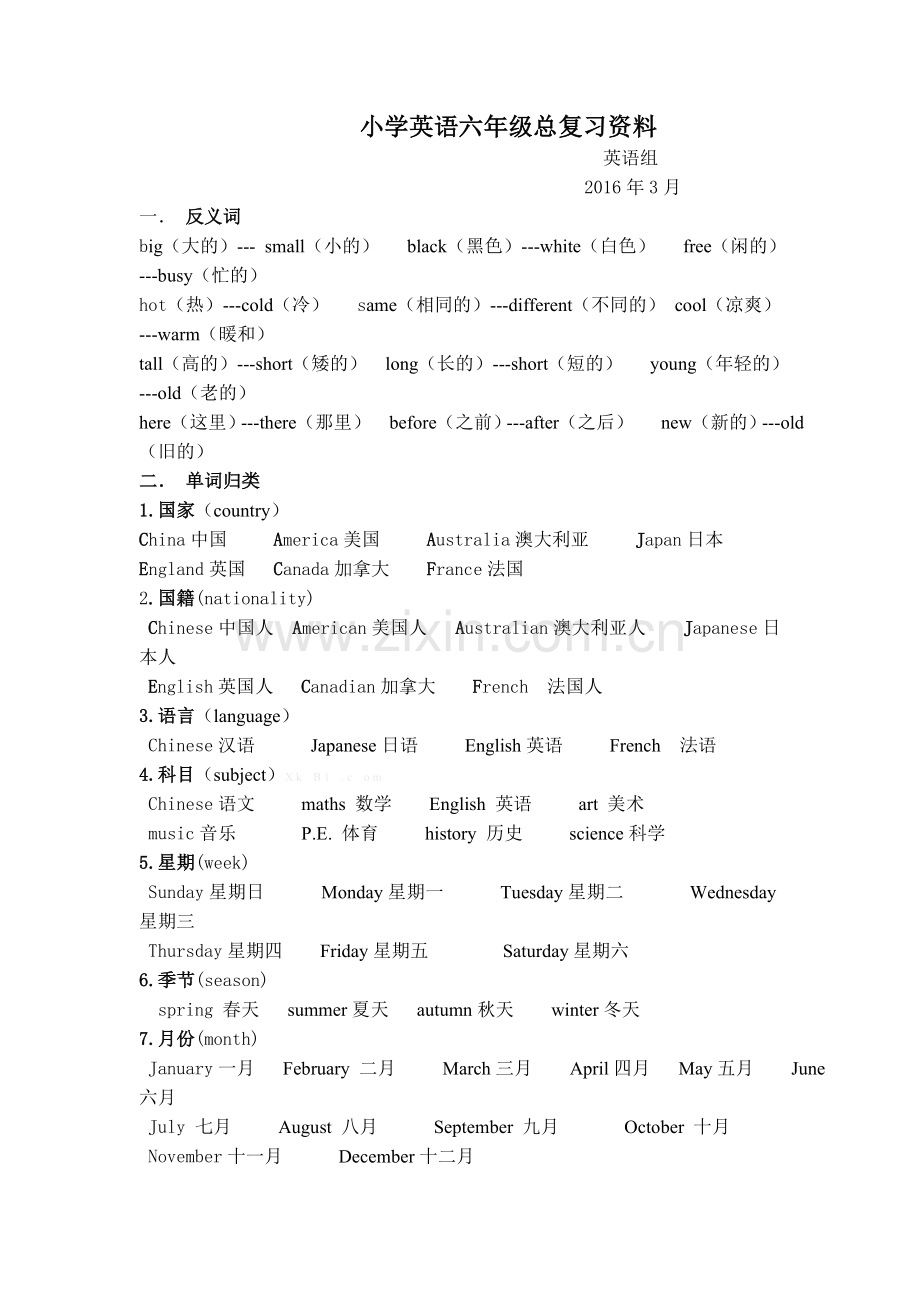 2016小学英语六年级总复习资料.doc_第1页